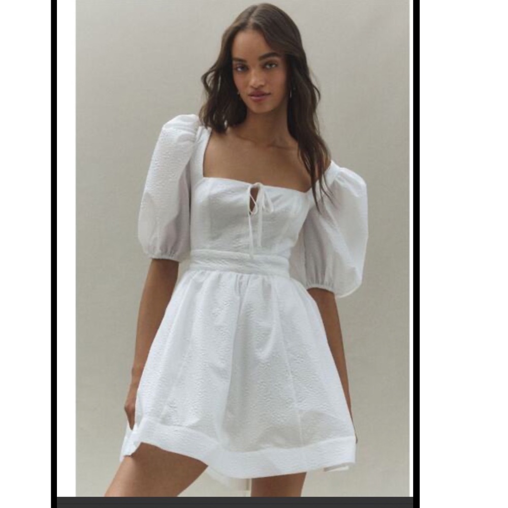 BHLDN White Puff-Sleeve Mini Dress